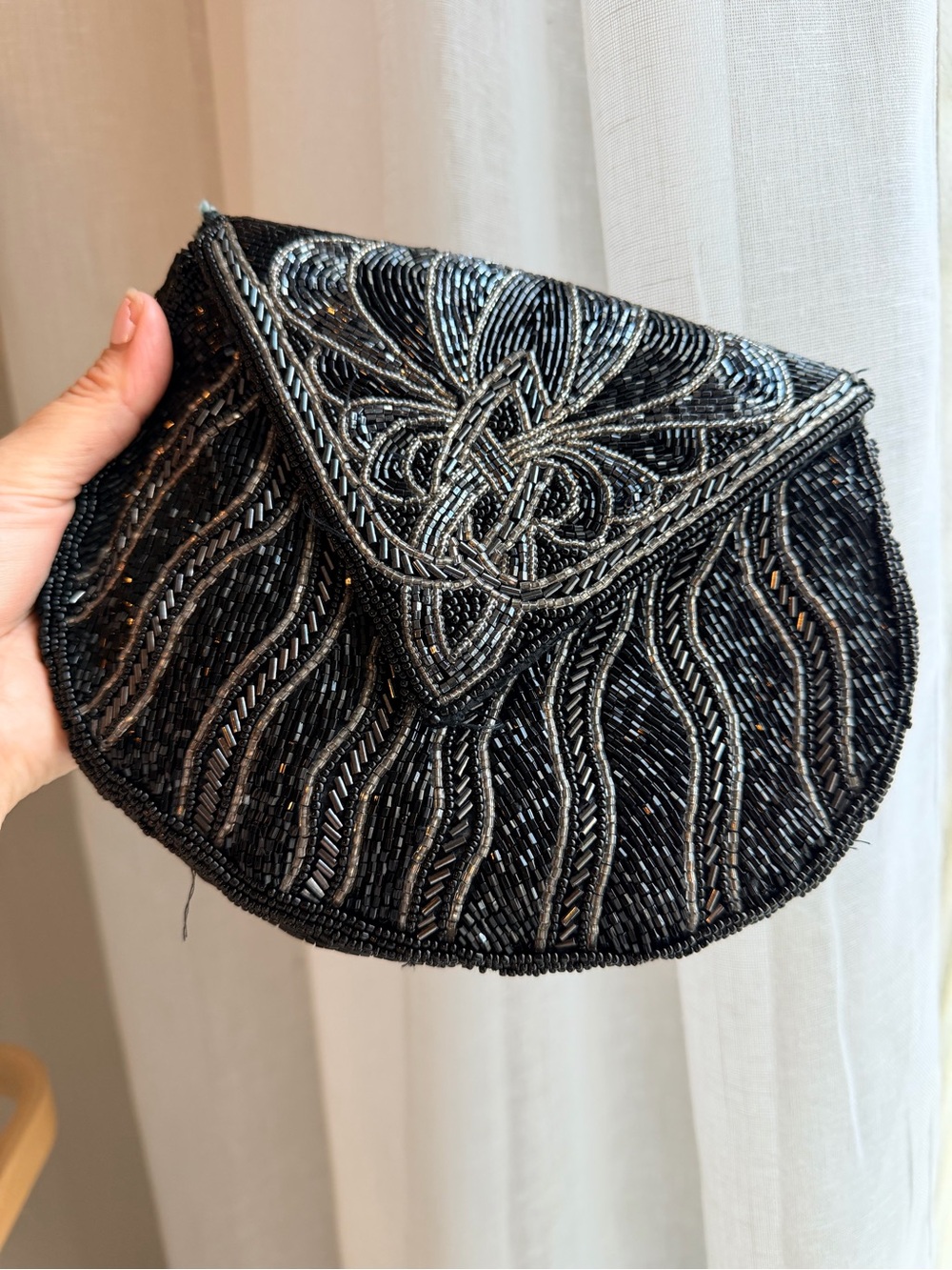 Black Beaded Evening Clutch - Elegant Handheld Bag